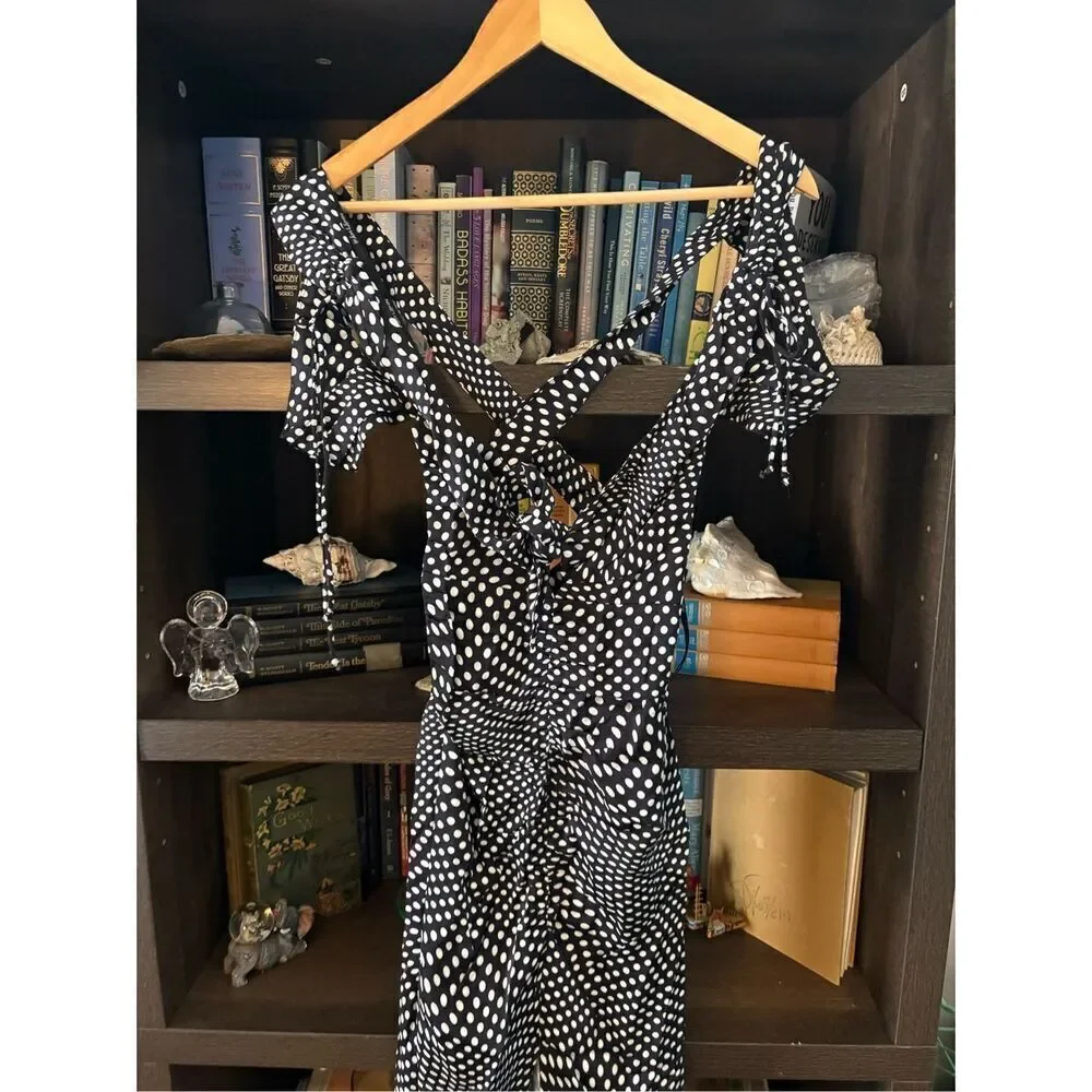 NWT For Love & Lemons Beth Black & White Polka Dot Midi Dress Size XS